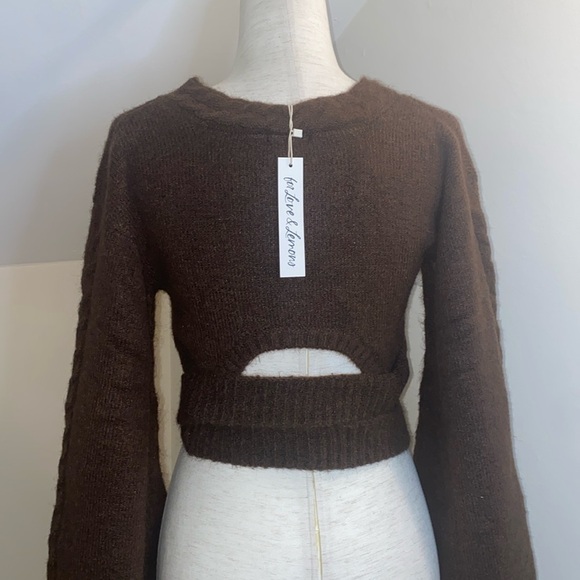 For Love and Lemons Amelia crop sweater brown size M NWT - Picture 11 of 11